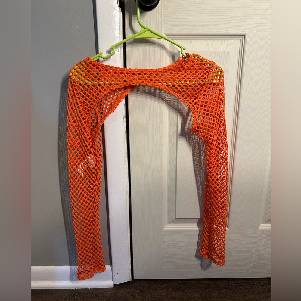 Vibrant Orange Fishnet Top
